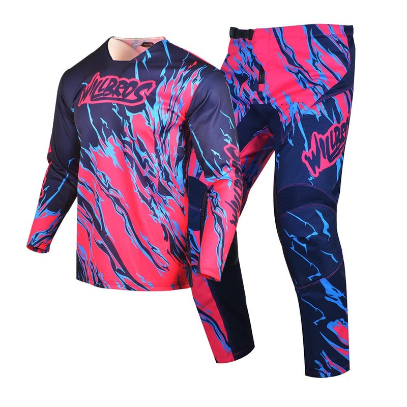 Willbros Jersey Pant Combo Motocross Women MX Gear Set Mens Motorcycle Offroad Racewear Dirt Bike Riding Racing ATV Pink Blue Jersey 2XL Pants 38
